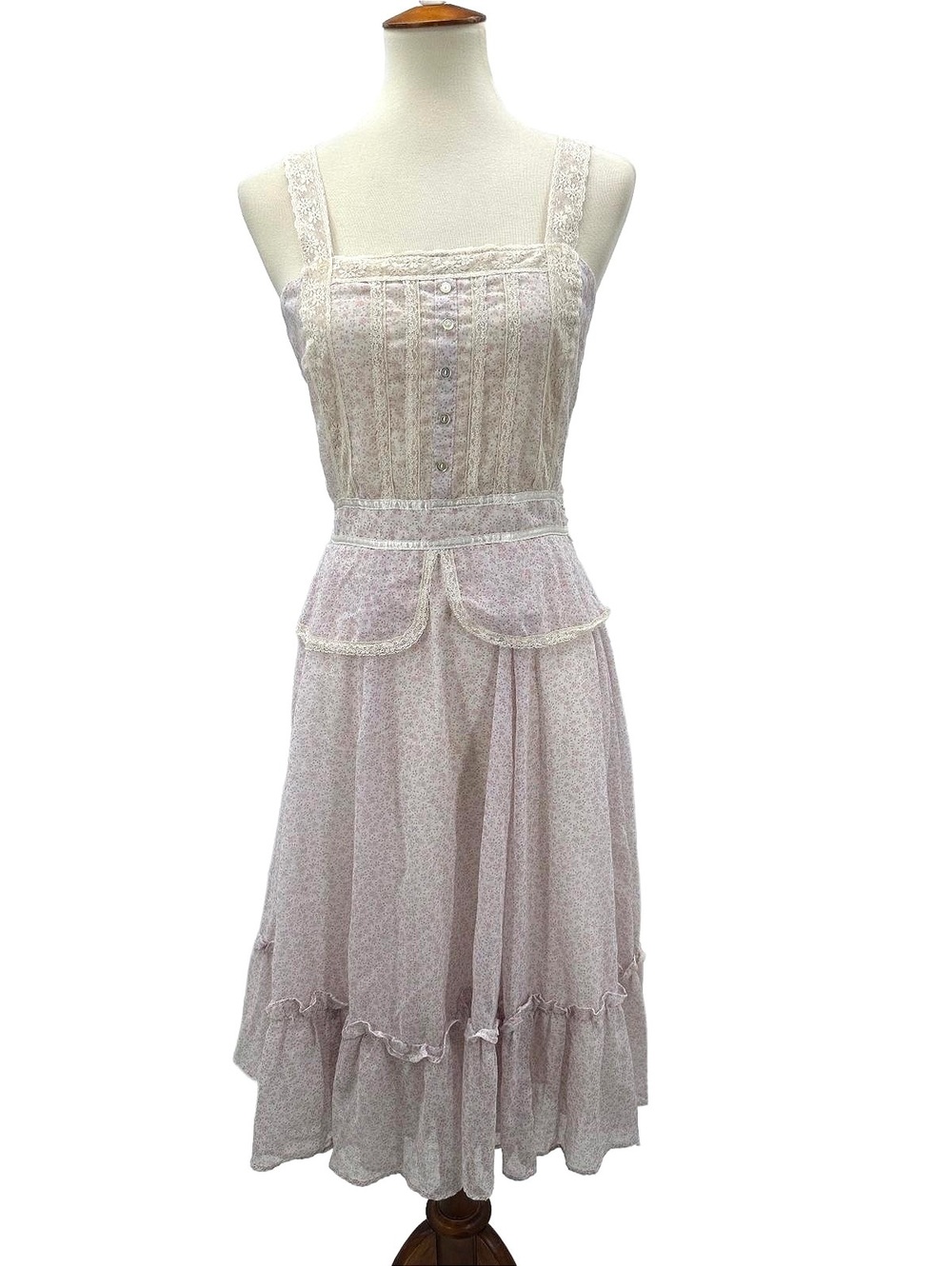 Gunne Sax Vintage Floral Lace Trim peplum Midi Dress
